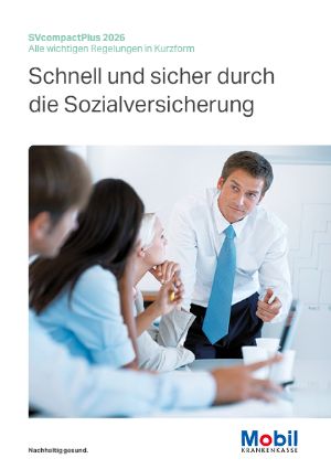 Titelbild Alle wichtigen Regelungen in Kurzform. Ein stehender Mann spricht mit drei vor einem PC sitzenden Personen.