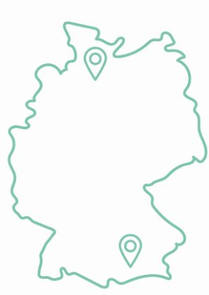 Deutschlandkarte mit Standorten des Team Prävention und Gesundheitsförderung.