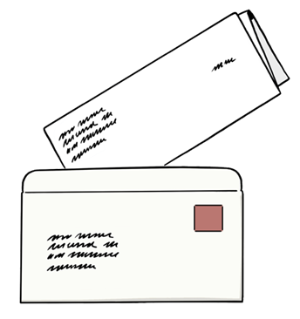 Grafik eines Briefumschlags mit einem Brief der hineingesteckt wird.