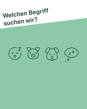Quiz: Welchen Begriff suchen wir?"Schlafemoji, Schwein, Hund, Schlafbubble".