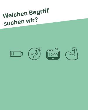 Emojiquiz: Welchen Begriff suchen wir? (Leere Batterie, Schlafendes Emoji, Weckel 12:00 Uhr, angewinkelter Muskelarm).