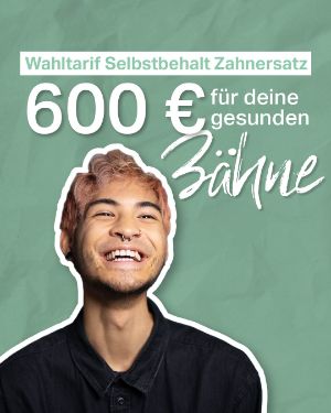 Wahltarif Selbstbehalt Zahnersatz: 600 € für deine gesunden Zähne. "Ein junger Mann mit rosa Haaren lächelt".