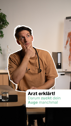 Arzt erklärt! Darum zuckt dein Auge manchmal. Jan Philipp Albersmeier guckt fragend in die Luft. 