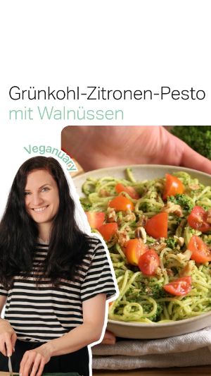 Rezept der Woche: Grünkohl-Zitronen-Pesto mit Walnüssen. Veganuary-Edition.