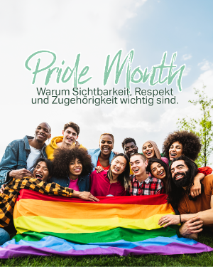 Pride Month – Warum Sichtbarkeit, Respekt und Zugehörigkeit wichtig sind. Eine Gruppe von Menschen hält eine Regenbogenflagge in der Hand. 