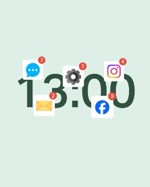 Gefühlte Wahrheit: Wie spät ist es eigentlich? 13:00 Uhr ist im Hintergrund und darüber viele Notifications.