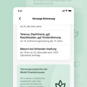 Screenshot des Vorsorgeerinnerungsservice in der Service-App der Mobil Krankenkasse.