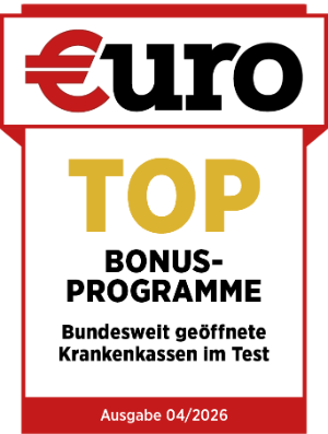 Siegel-Auszeichnung „TOP Bonusprogramme“ vom Magazin €uro für die Mobil Krankenkasse.