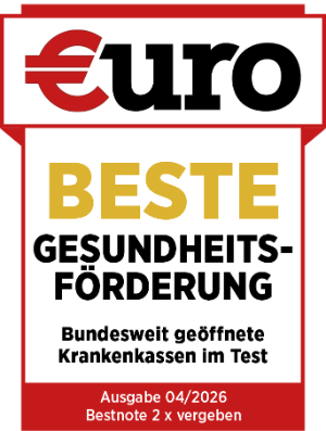 Siegel-Auszeichnung „Beste Gesundheitsförderung“ vom Magazin €uro für die Mobil Krankenkasse.