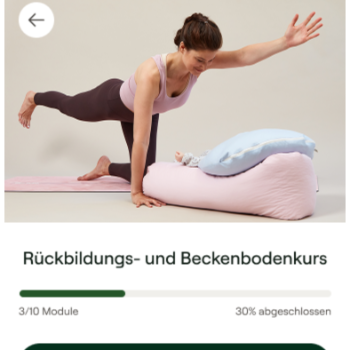 Das Bild zeigt einen Screenshot der Mama-App von Glimmer, auf dem der Rückenbildungskurs dargestellt wird.