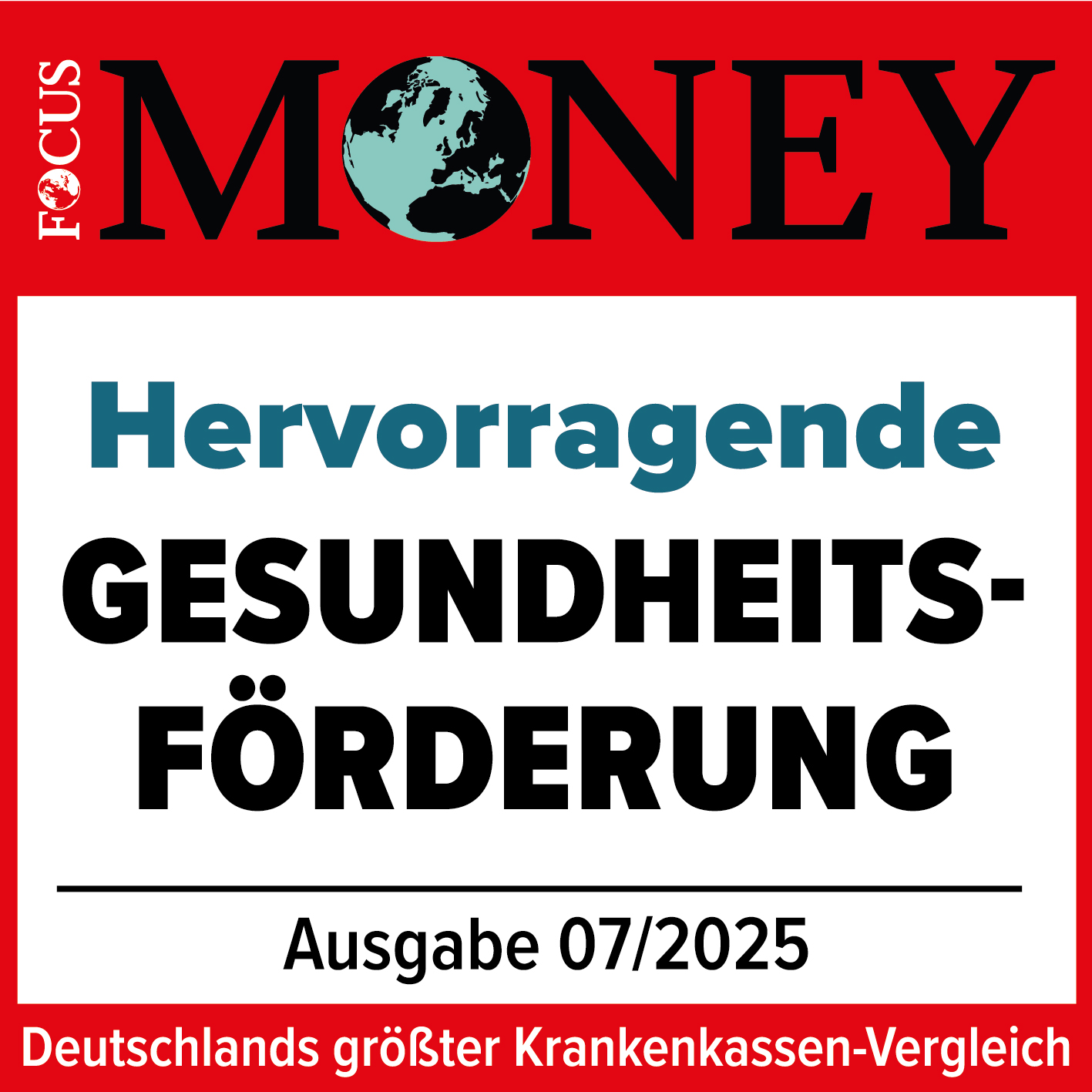 Siegel für Hervorragende Gesundheitsförderung 2025 von Focus Money